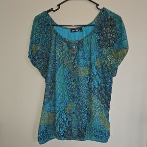 Apt. 9 Blue and Green Patterned Blouse
